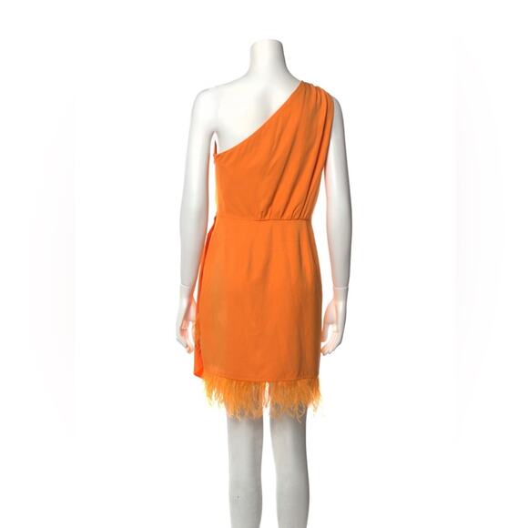 Saylor Audrie One-Shoulder Feather trimmed Mini Dress NWT $320 orange small - Picture 3 of 3